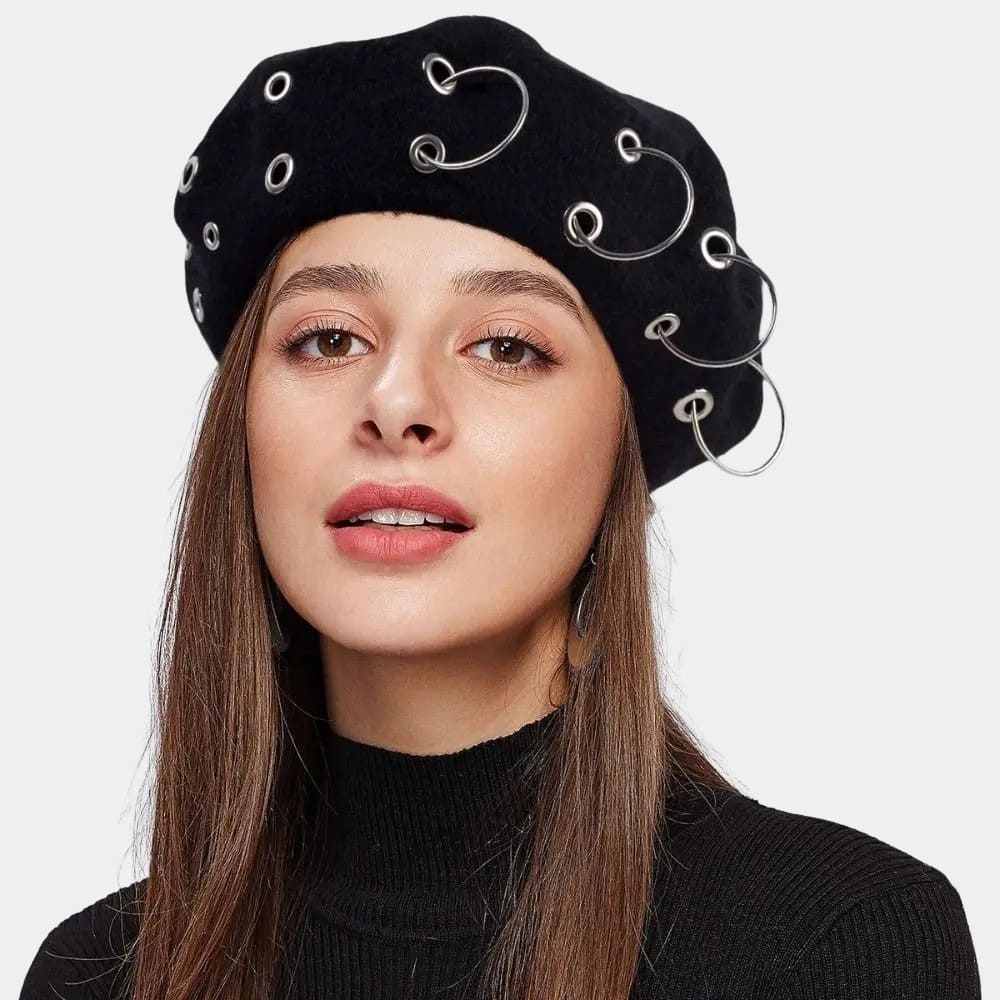 Pierced Beret with Grommets and Hoops | Meolina