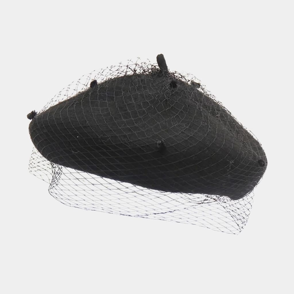 Black Wool Beret with Veil | Meolina display picture 2