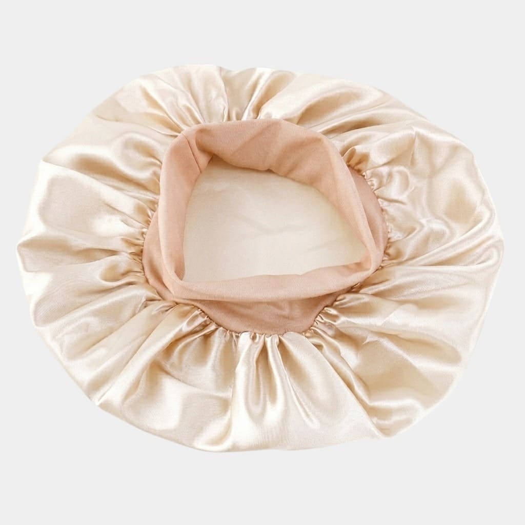 Bonnet de nuit en satin beige avec bandeau