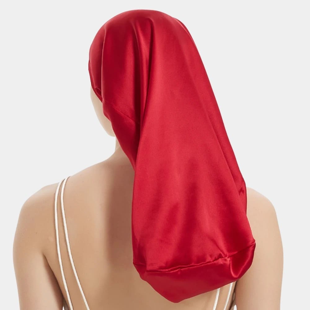 Bonnet de nuit en soie long rouge