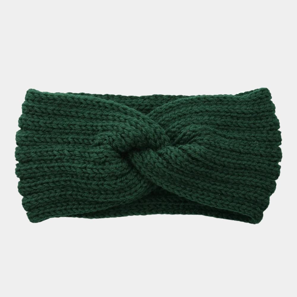 Bandeau en laine vert foncé uni