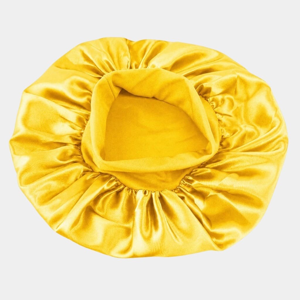 Bonnet de nuit en satin jaune avec bandeau