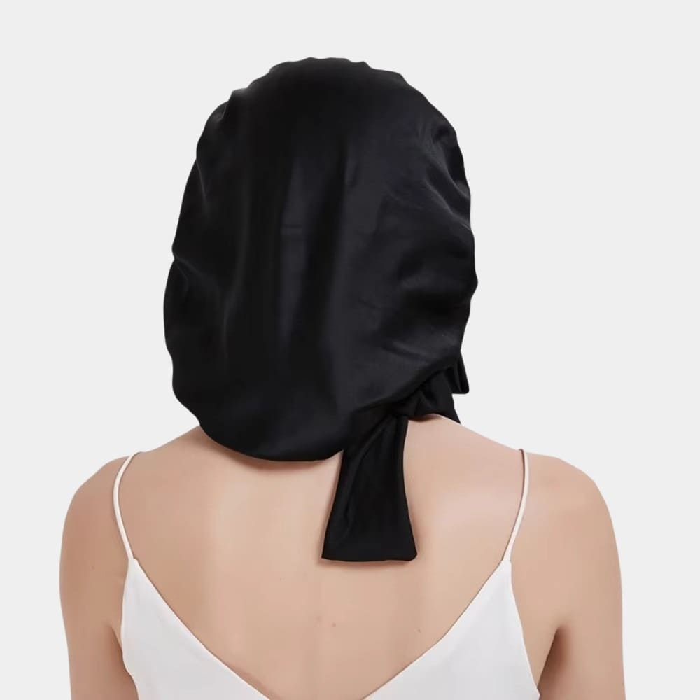 Bonnet de nuit en soie noir avec nœud