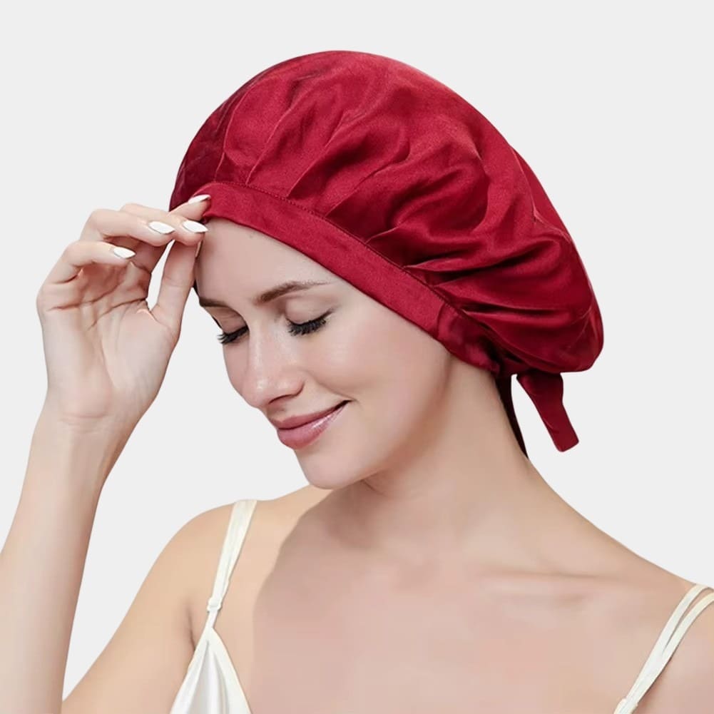 Bonnet de nuit en soie rouge ajustable