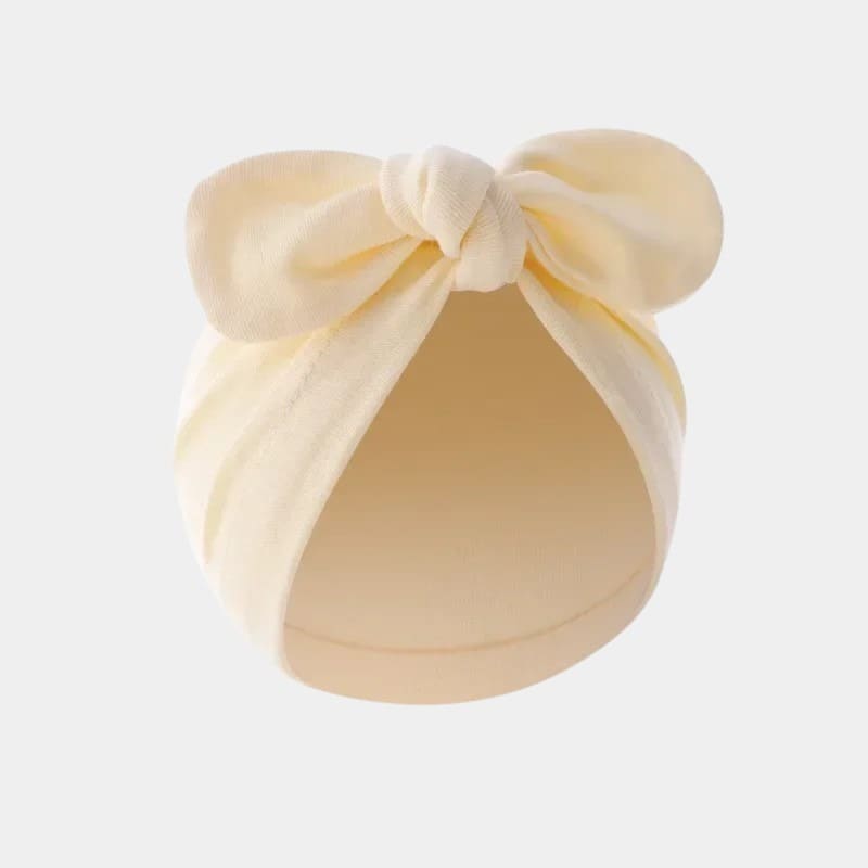 Bonnet turban bébé beige avec nœud