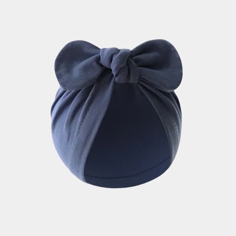 Bonnet turban bébé bleu avec nœud