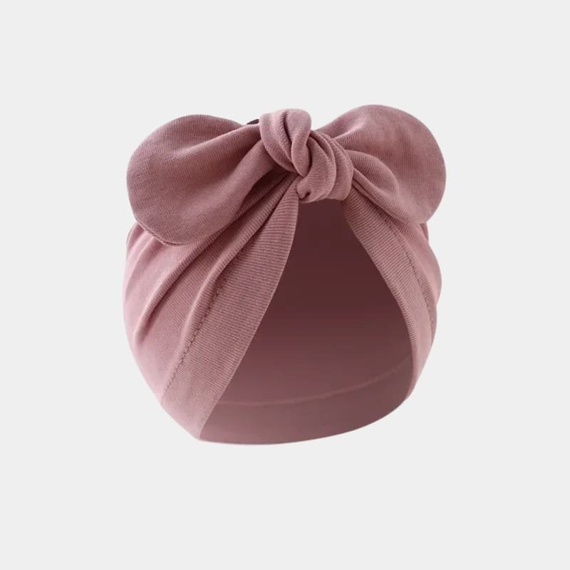 Bonnet turban bébé vieux rose avec nœud