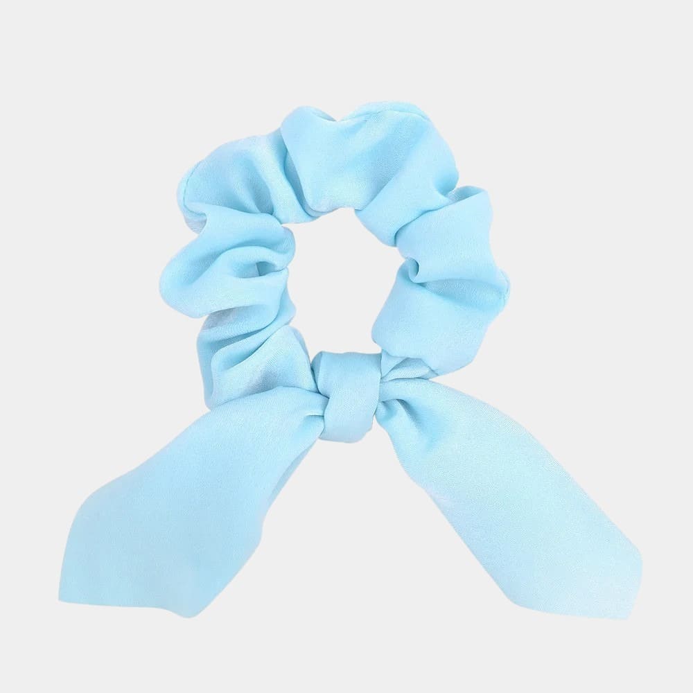 Chouchou foulard court bleu pastel avec nœud