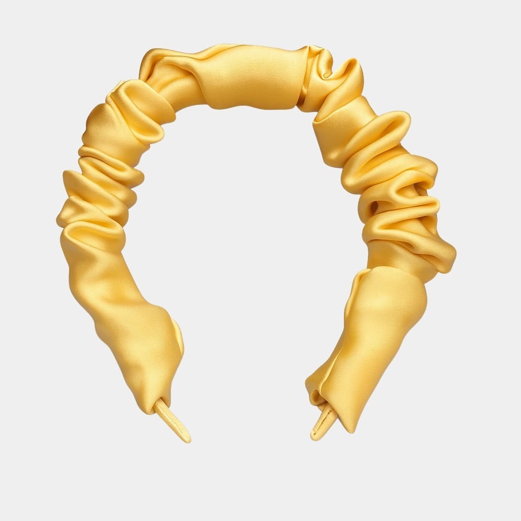 Serre-tête plissé jaune en soie