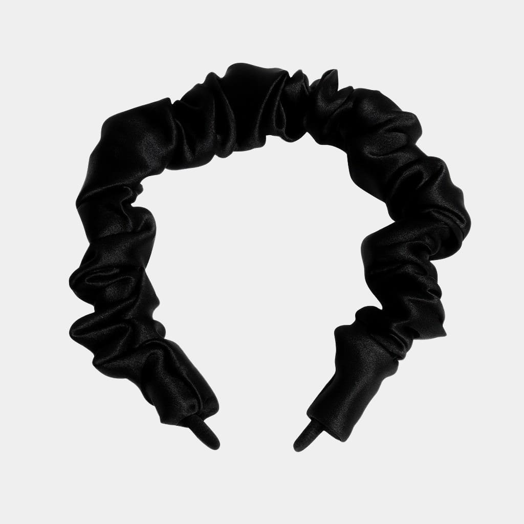 Serre-tête plissé noir en soie