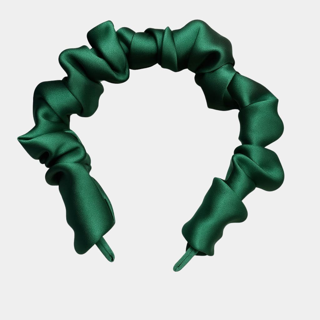 Serre-tête plissé vert foncé en soie