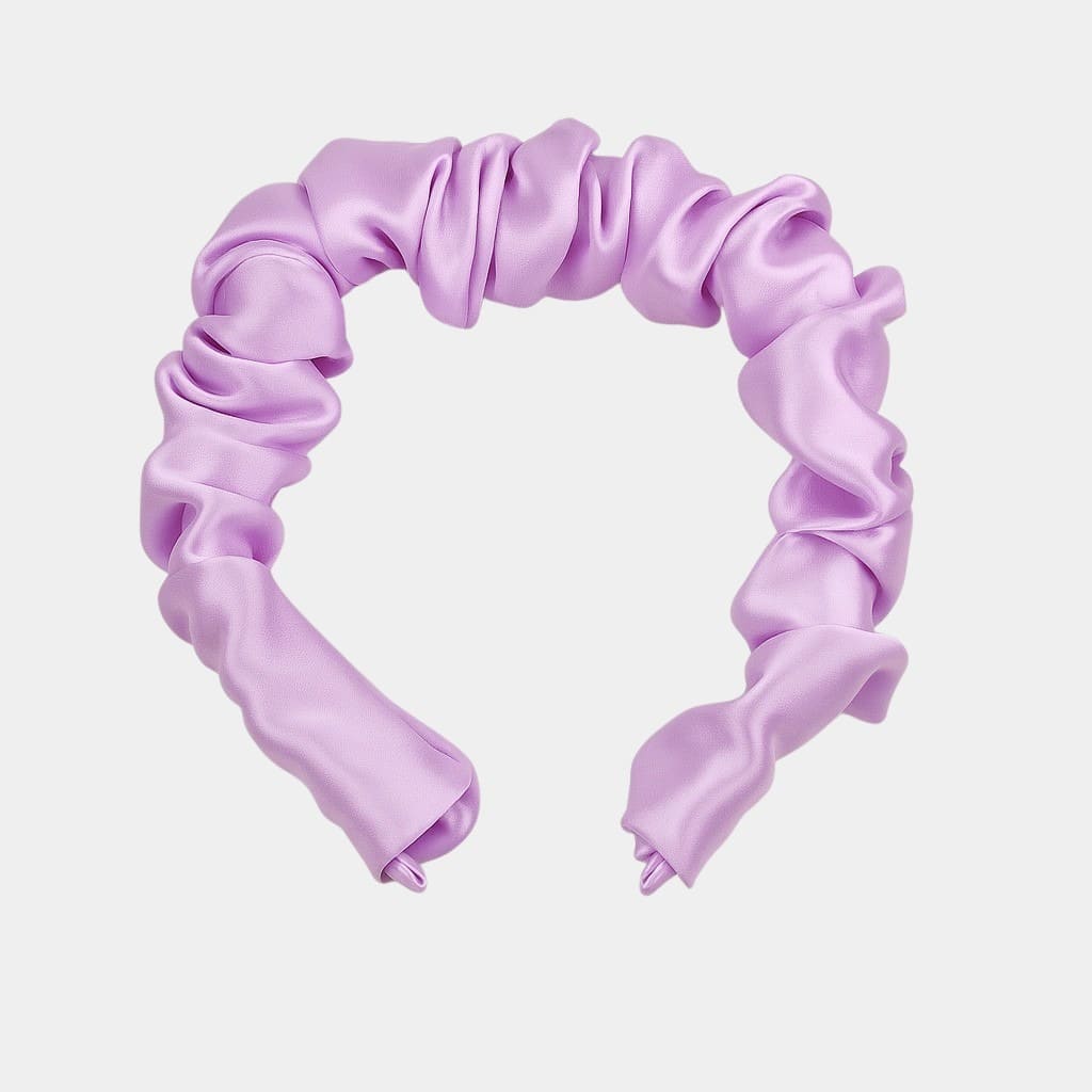 Serre-tête plissé violet clair en soie
