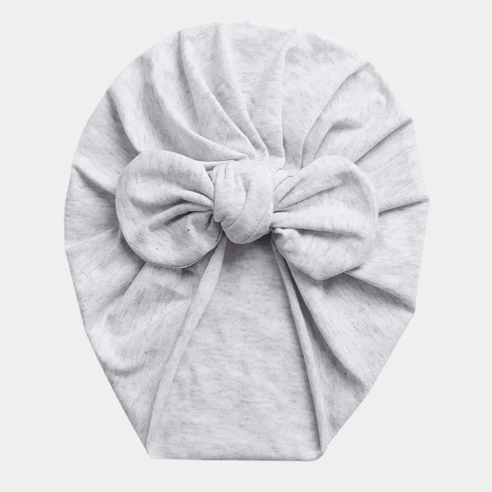 Turban bébé en coton gris argent avec nœud papillon