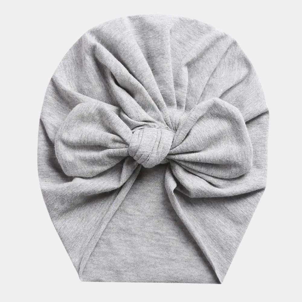 Turban bébé en coton gris avec nœud papillon