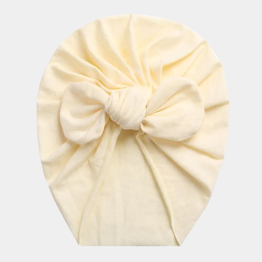 Turban bébé en coton ivoire avec nœud papillon