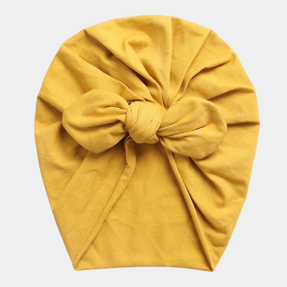 Turban bébé en coton jaune avec nœud papillon