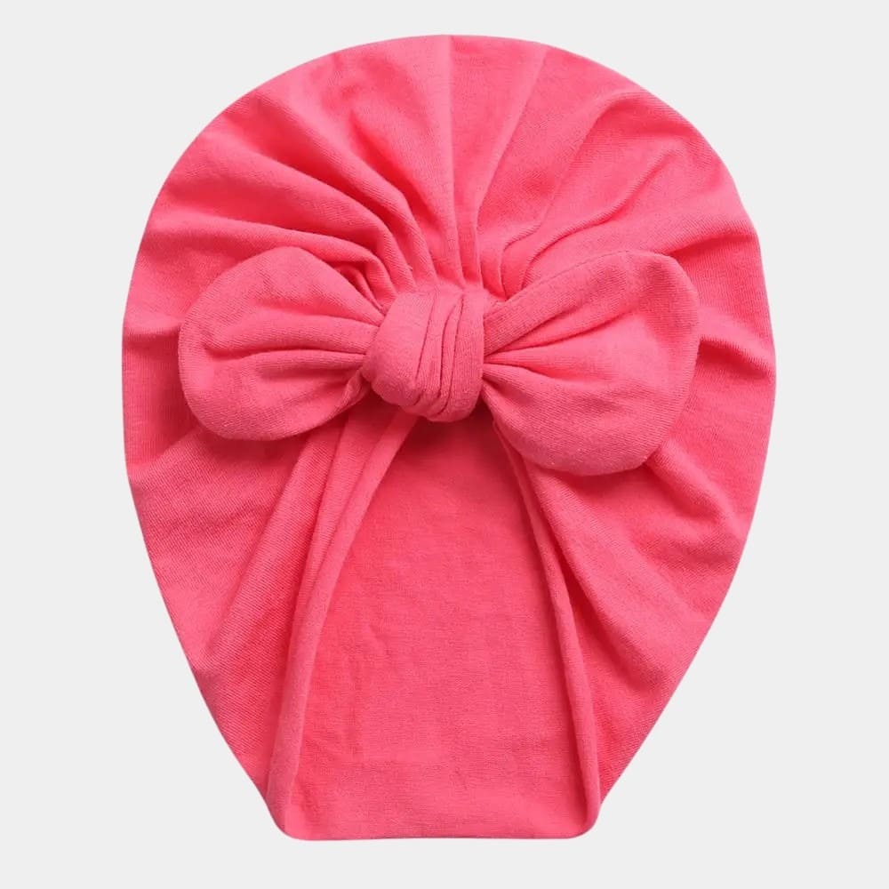 Turban bébé en coton rose corail avec nœud papillon