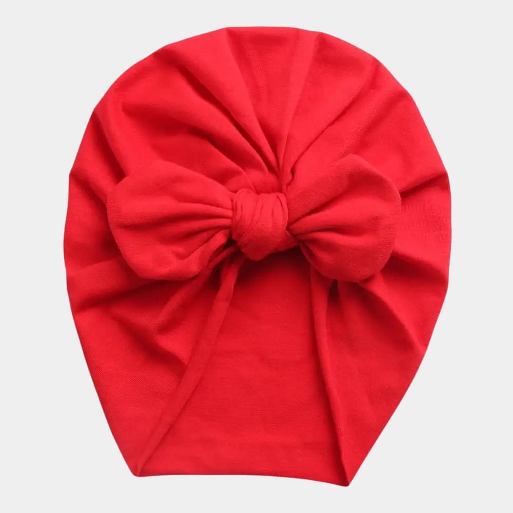 Turban bébé en coton rouge avec nœud papillon