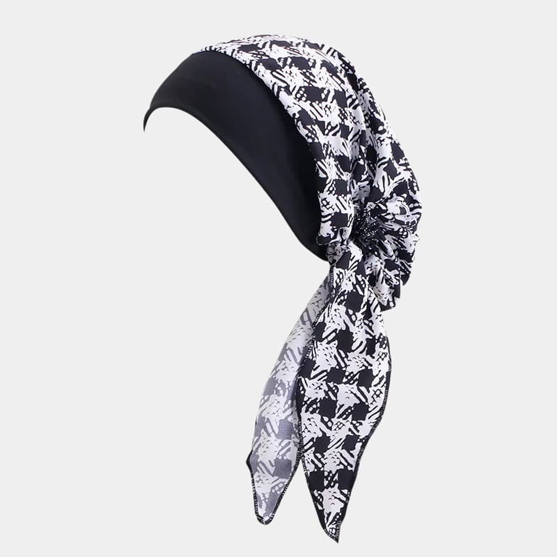 Turban foulard noir et blanc quadrillé