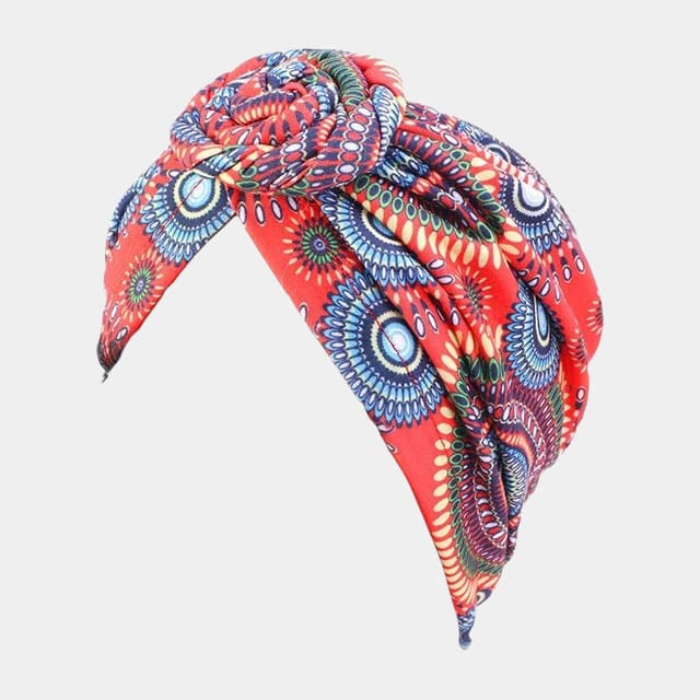 Turban motif africain rouge avec nœud