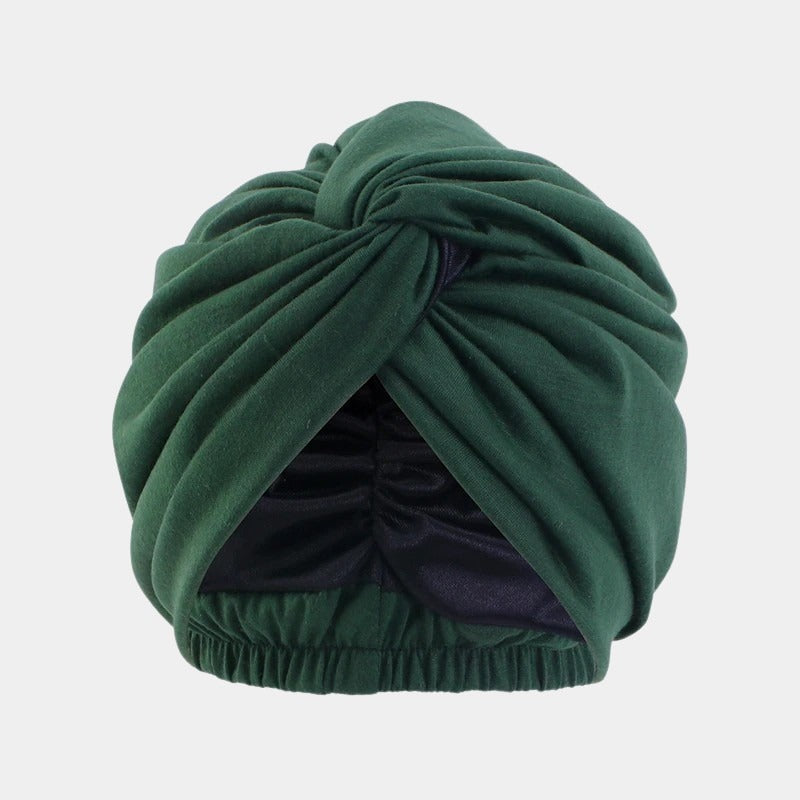 Turban vert foncé doublé en satin